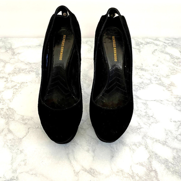 𝅺nicholas Kirkwood Black Suede pearl triangle Platform gala formal sexy NYE - Picture 5 of 9